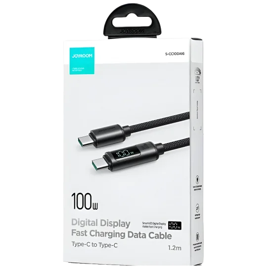 Cable Charger Mobile Joyroom Type-C To Type-C 100W Digitaldisplay S-Cc100A16 1.2M Black